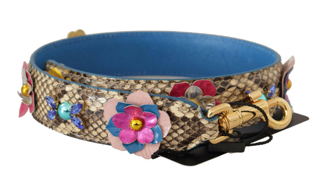 Dolce & Gabbana Beige Python Leather Floral Studded Shoulder Strap - GENUINE AUTHENTIC BRAND LLC  