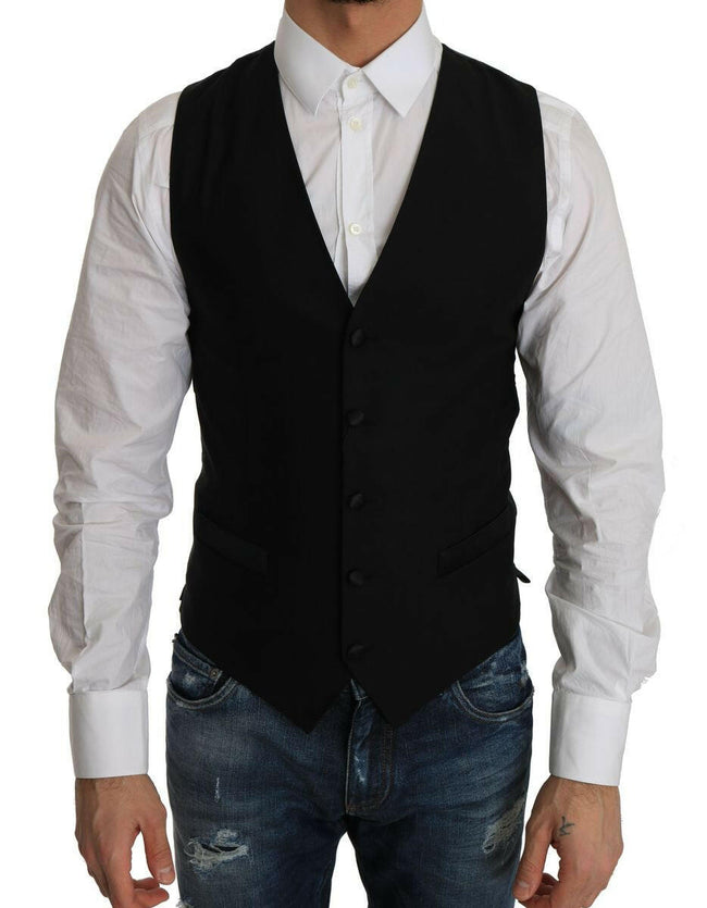 Dolce & Gabbana Sleek Black Wool Blend Formal Vest.