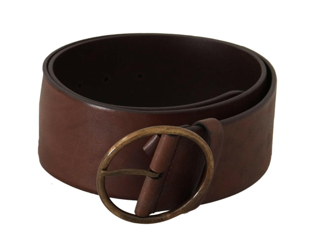 Dolce & Gabbana Dark Brown Wide Waist Leather Metal Round Buckle Belt - GENUINE AUTHENTIC BRAND LLC  