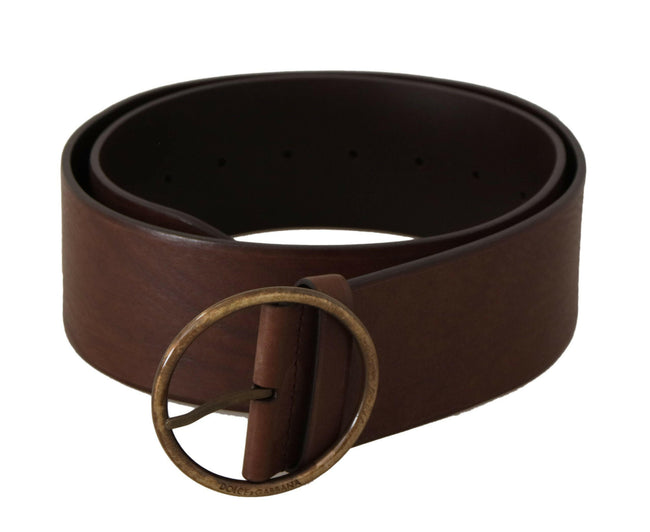 Dolce & Gabbana Brown Leather Wide Waist Logo Metal Round Buckle Belt - GENUINE AUTHENTIC BRAND LLC  
