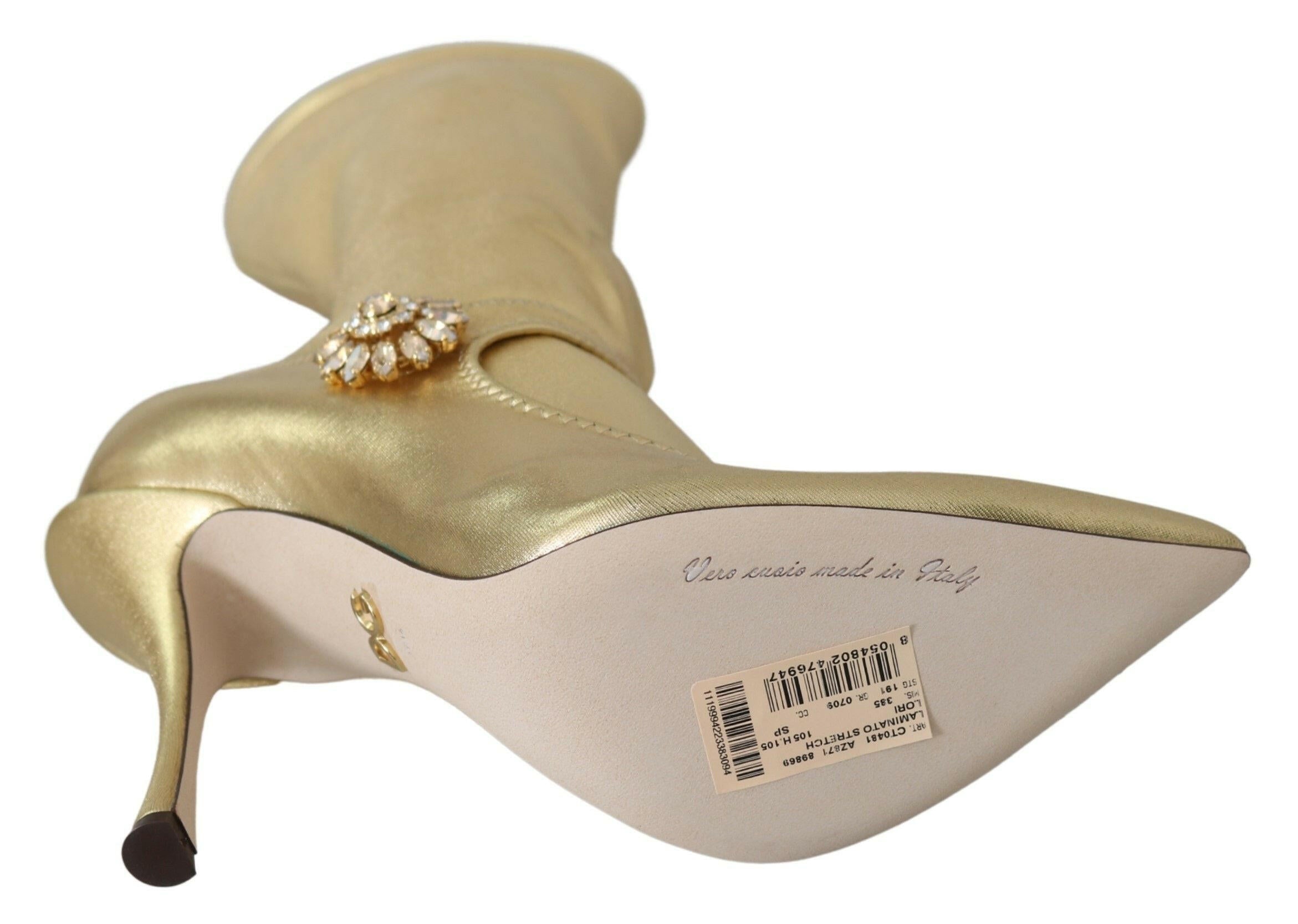 Dolce & Gabbana Gold Rhinestones Ankle Boots Socks Shoes - GENUINE AUTHENTIC BRAND LLC  