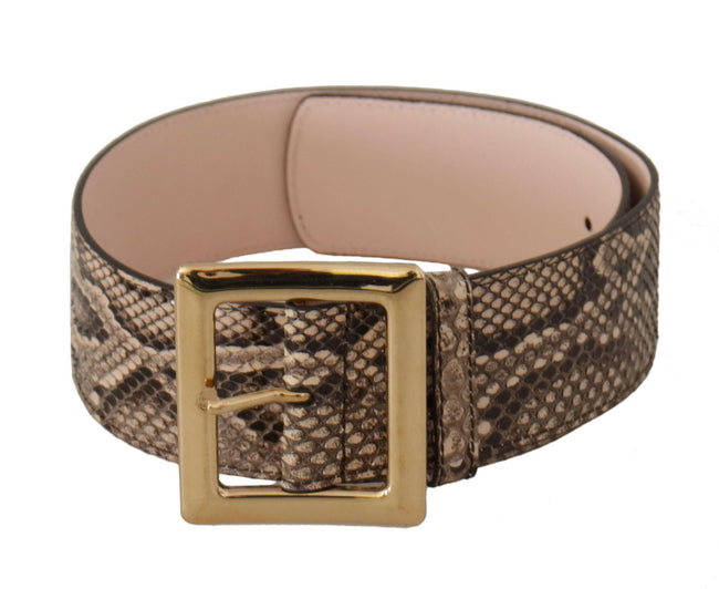 Dolce & Gabbana Beige Exotic Leather Wide Gold Metal Buckle Belt - GENUINE AUTHENTIC BRAND LLC  