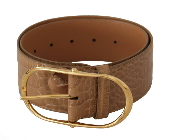 Dolce & Gabbana Brown Beige Leather Gold Metal Oval Buckle Belt - GENUINE AUTHENTIC BRAND LLC  