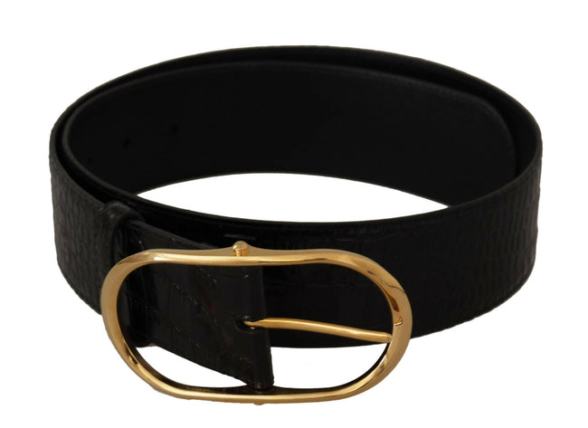 Dolce & Gabbana Black Embossed Leather Gold Tone Metal Buckle Belt - GENUINE AUTHENTIC BRAND LLC  