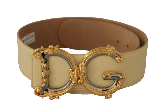 Dolce & Gabbana Beige Wide Waist Leather DG Logo Baroque Buckle Belt - GENUINE AUTHENTIC BRAND LLC  