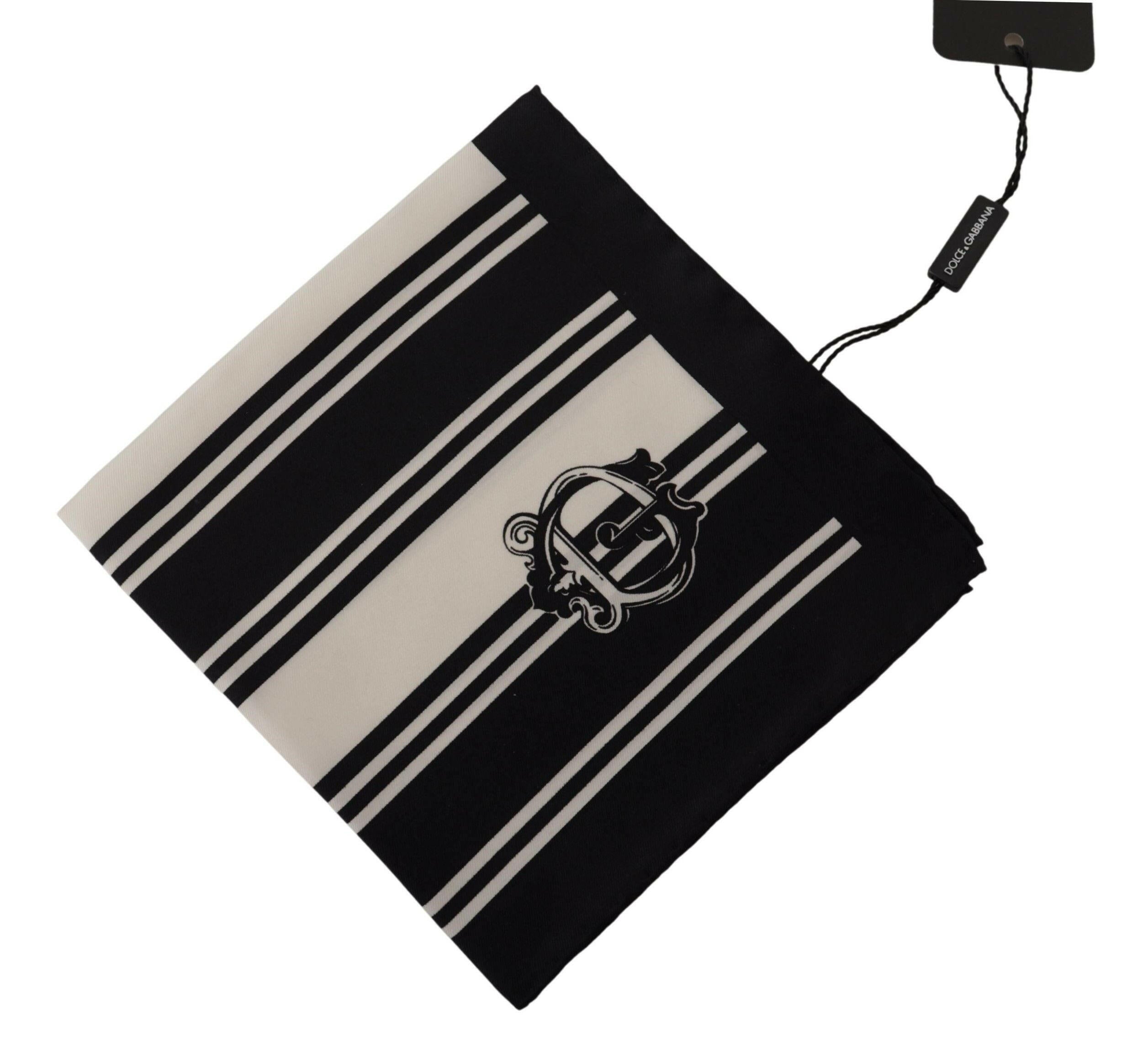 Dolce & Gabbana Black Silk Striped DG Logo Print Square Handkerchief Scarf - GENUINE AUTHENTIC BRAND LLC  