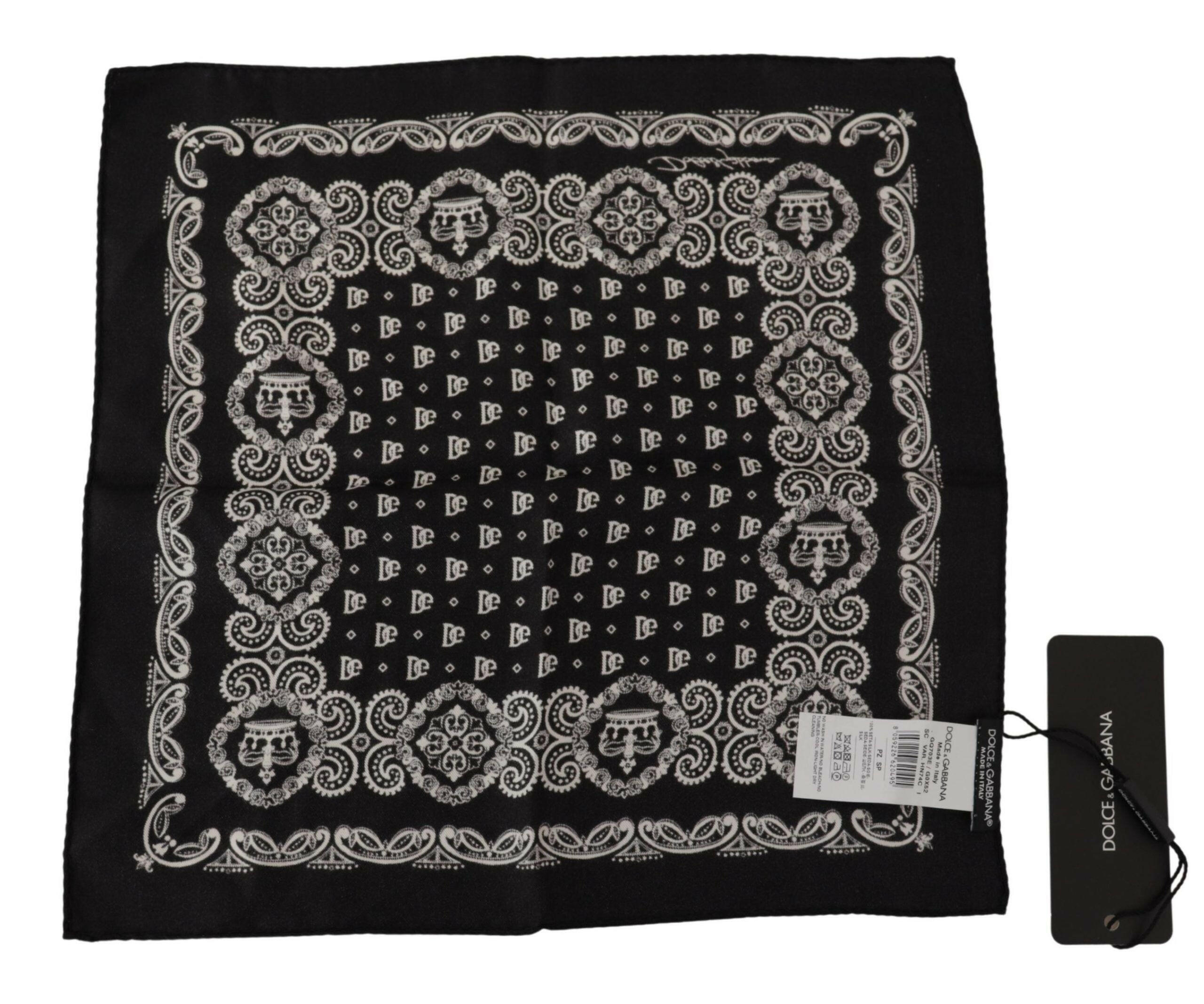 Dolce & Gabbana Black Silk DG Logo Crown Square Handkerchief Scarf - GENUINE AUTHENTIC BRAND LLC  