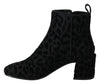 Dolce & Gabbana Black Leopard Short Boots Zipper Shoes - GENUINE AUTHENTIC BRAND LLC  