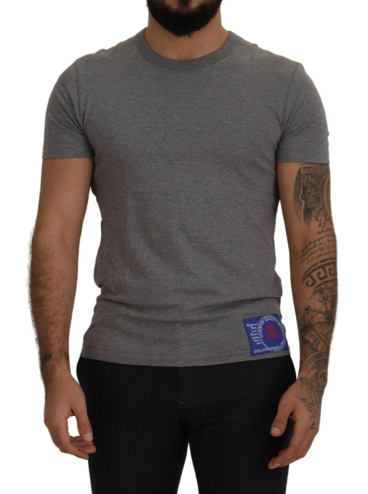 Dolce & Gabbana Grey DG Logo Patch Short Sleeve T-shirt - GENUINE AUTHENTIC BRAND LLC  