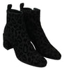 Dolce & Gabbana Black Leopard Short Boots Zipper Shoes - GENUINE AUTHENTIC BRAND LLC  