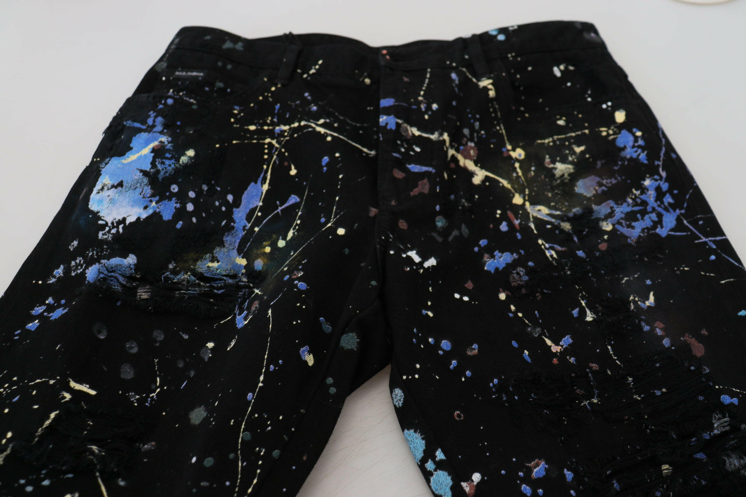 Dolce & Gabbana Black Cotton Color Splash Print Denim Jeans - GENUINE AUTHENTIC BRAND LLC  