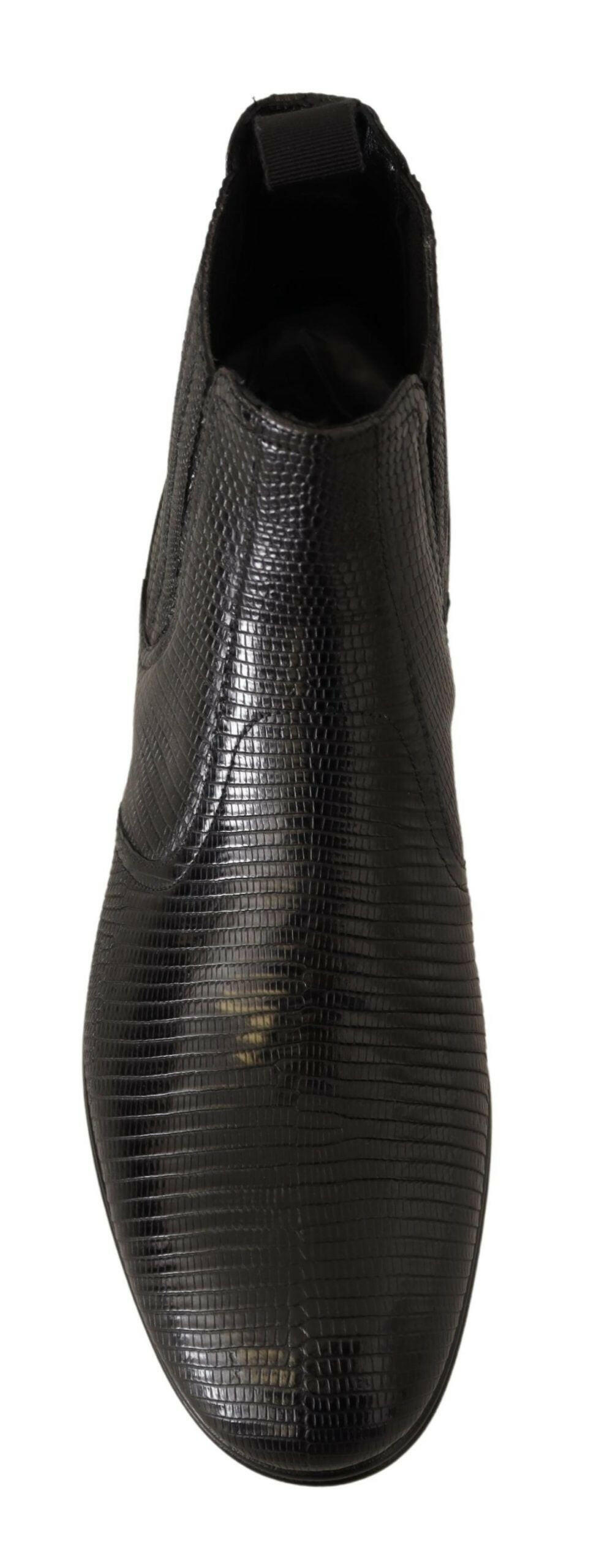 Dolce & Gabbana Black Leather Lizard Skin Ankle Boots - GENUINE AUTHENTIC BRAND LLC  