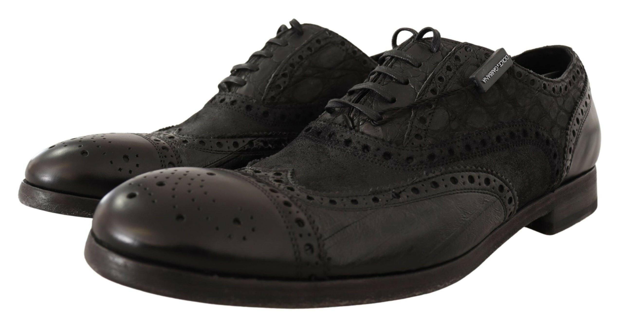 Dolce & Gabbana Black Leather Brogue Wing Tip Men Formal Shoes - GENUINE AUTHENTIC BRAND LLC  