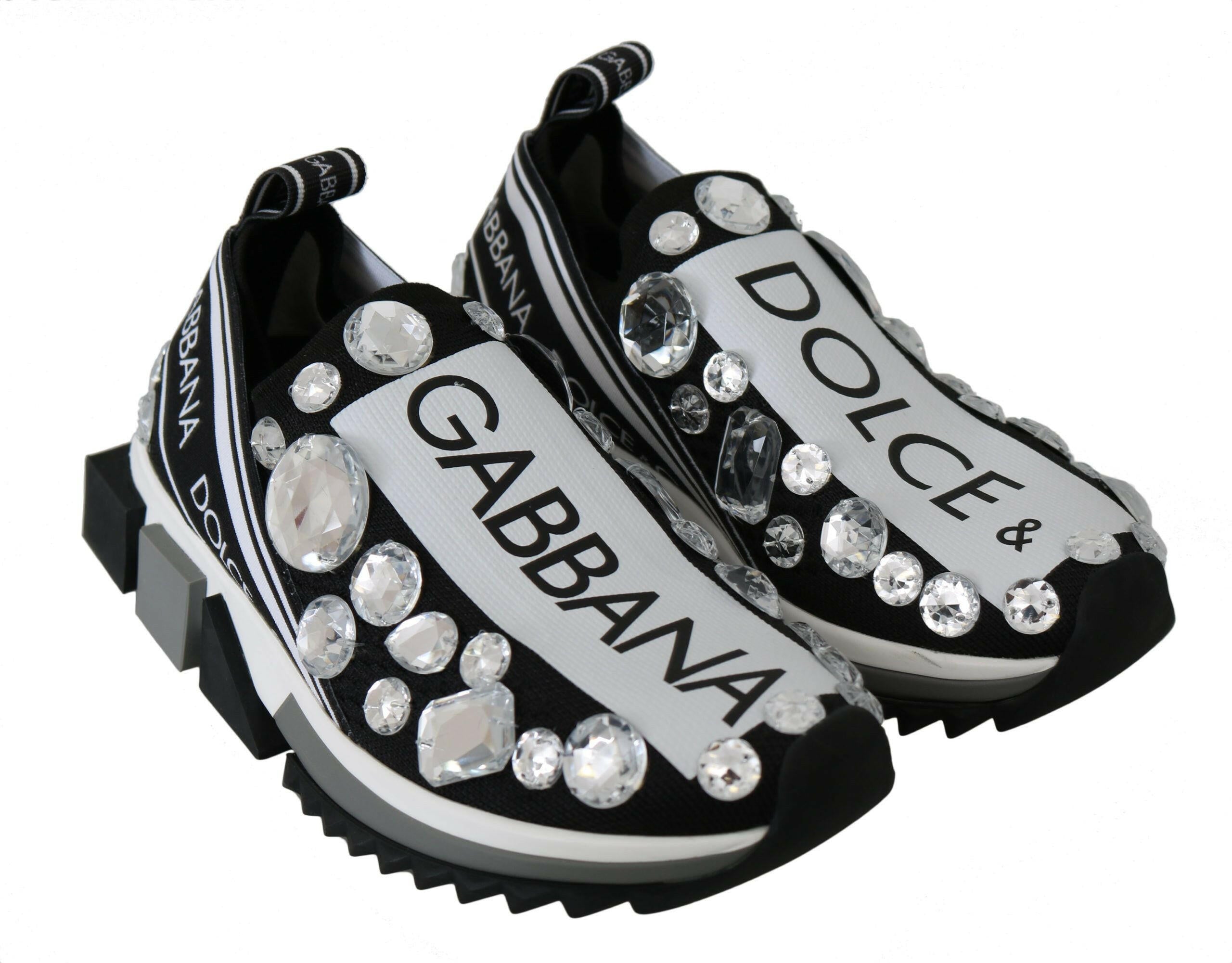 Dolce & Gabbana Black White Crystal Women's Sneakers Shoes - GENUINE AUTHENTIC BRAND LLC  