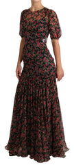 Dolce & Gabbana Black Floral Roses A-Line Shift Gown Dress - GENUINE AUTHENTIC BRAND LLC  