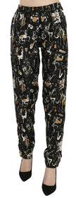 Dolce & Gabbana Black Jazz Club Print High Waist Tapered Pants - GENUINE AUTHENTIC BRAND LLC  