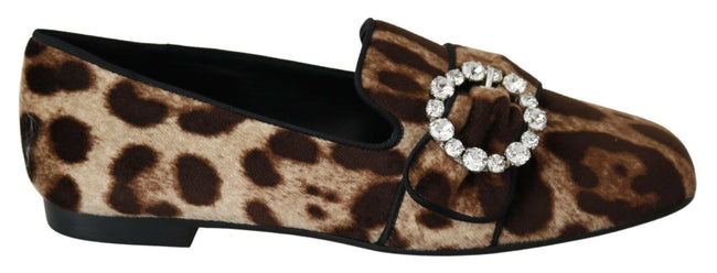 Dolce & Gabbana Brown Leopard Print Crystals Loafers Flats Shoes - GENUINE AUTHENTIC BRAND LLC  
