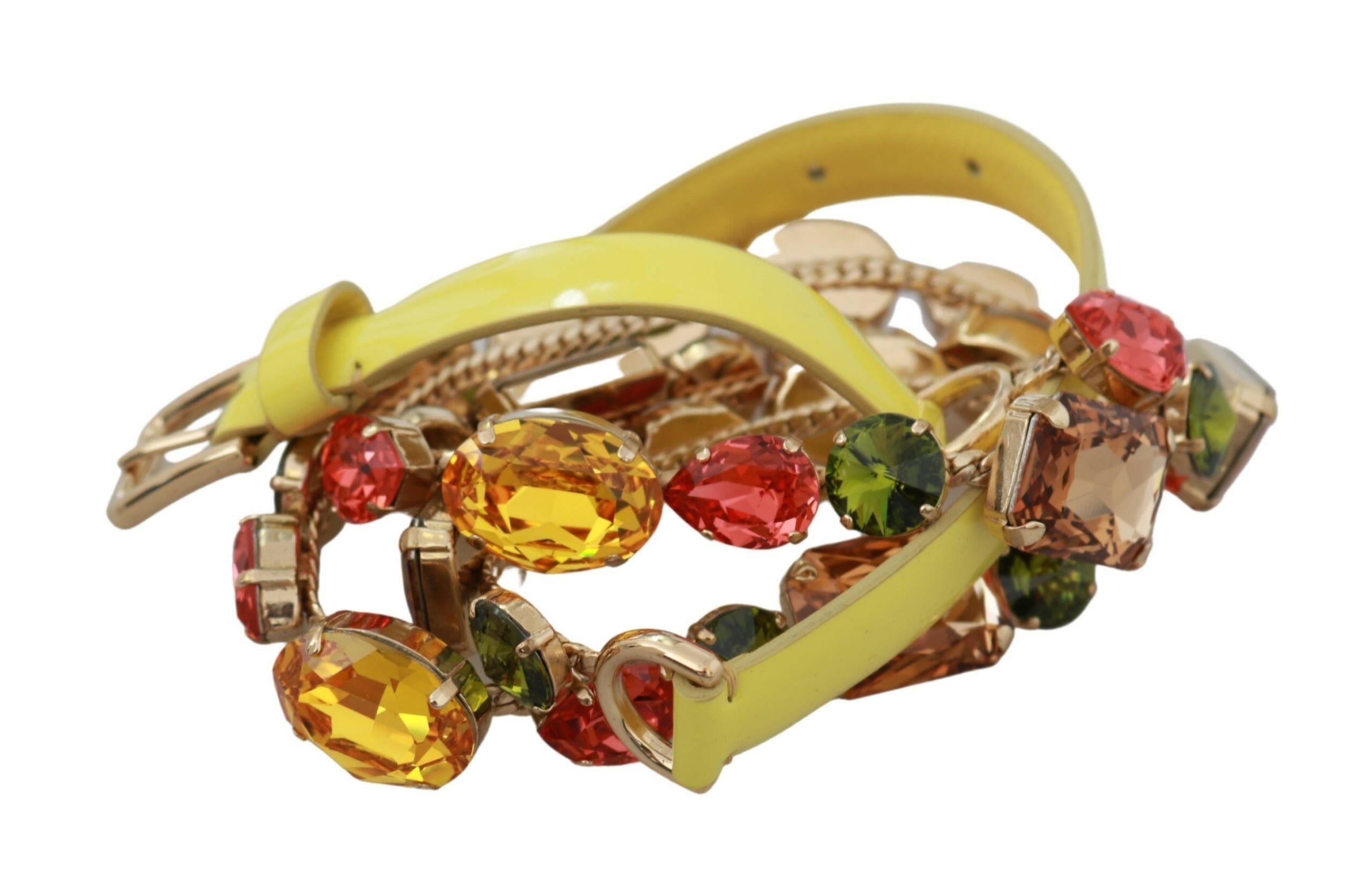 Dolce & Gabbana Yellow Gold Multicolor Crystals Waist Belt - GENUINE AUTHENTIC BRAND LLC  