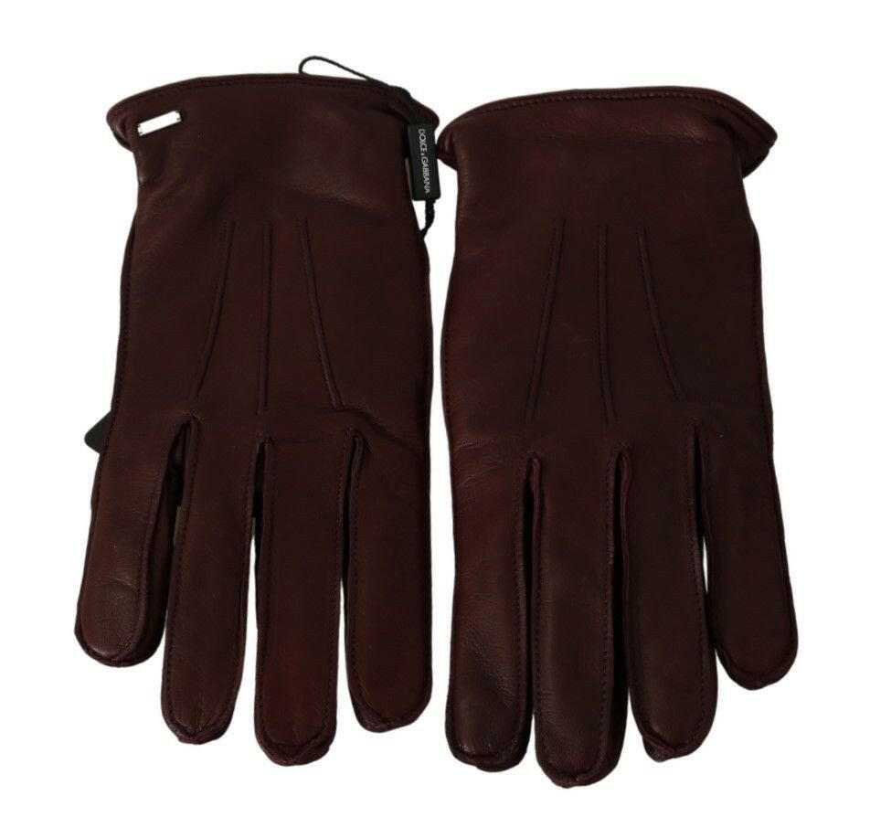 Dolce & Gabbana Maroon Wrist Length Mitten Leather Gloves - GENUINE AUTHENTIC BRAND LLC  