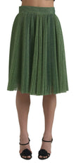 Dolce & Gabbana Metallic Green High Waist A-line Pleated Skirt - GENUINE AUTHENTIC BRAND LLC  