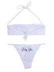 Philipp Plein Bandeau Bikini in White with Crystal Logo - GENUINE AUTHENTIC BRAND LLC  