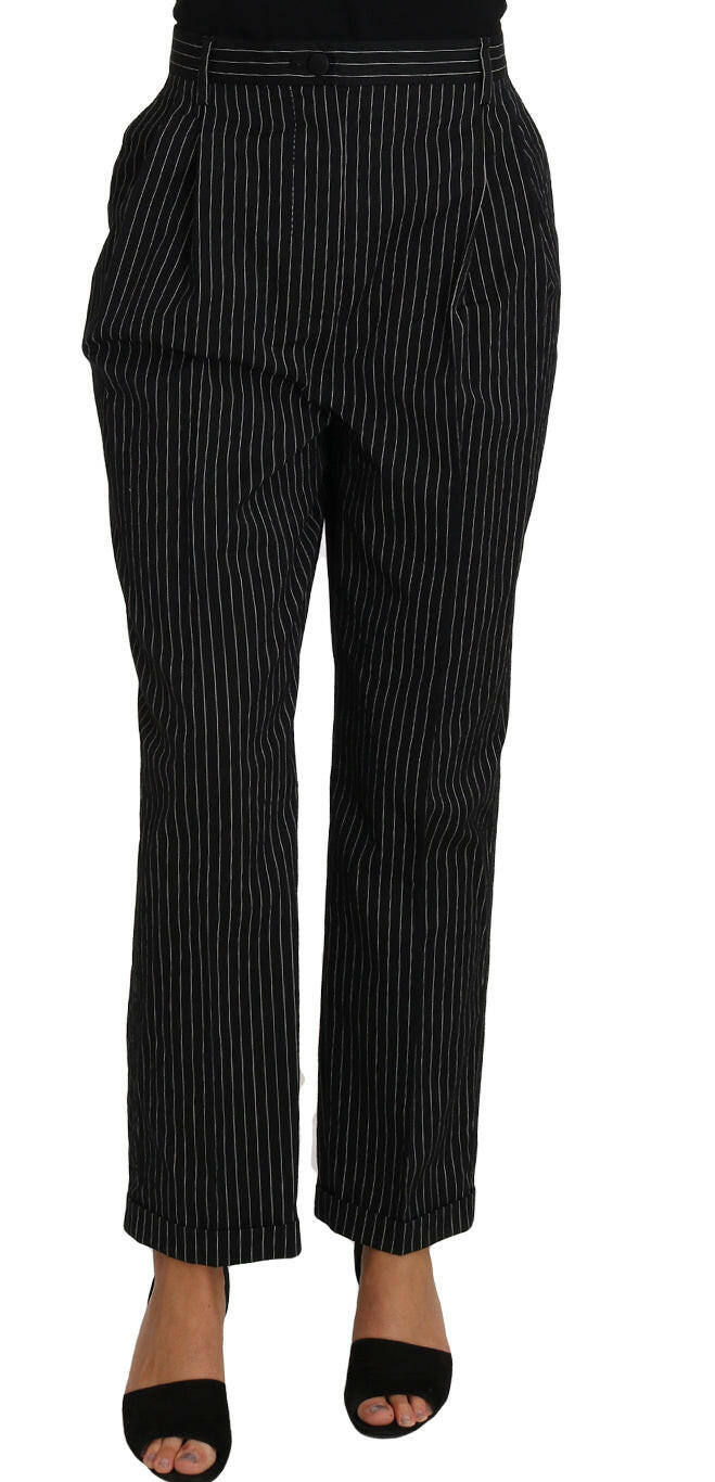 Dolce & Gabbana Black Pin Striped Dress Pants Cropped Straight Pant - GENUINE AUTHENTIC BRAND LLC  