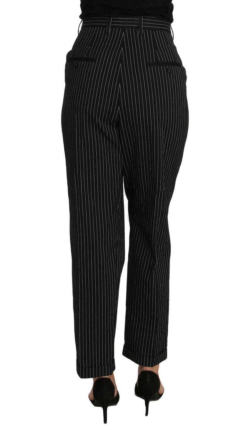 Dolce & Gabbana Black Pin Striped Dress Pants Cropped Straight Pant - GENUINE AUTHENTIC BRAND LLC  