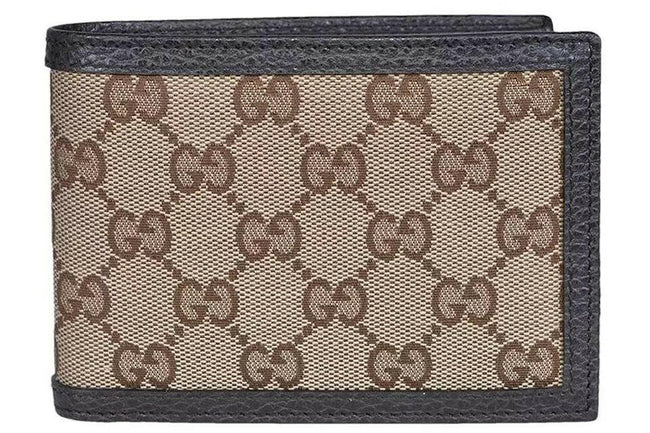 Gucci Elegant Monogram Canvas Wallet with Leather Detailing.