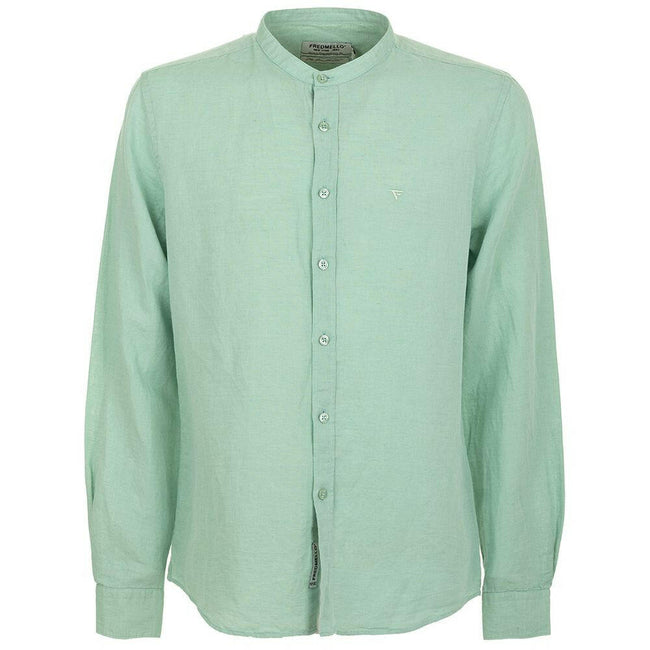 Fred Mello Apple Green Mandarin Collar Linen Shirt.