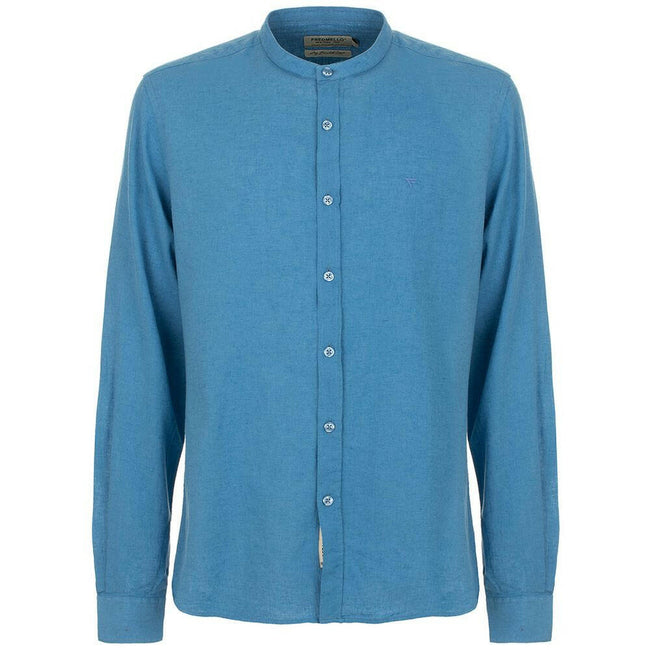 Fred Mello Elegant Light Blue Linen-Cotton Blend Shirt.