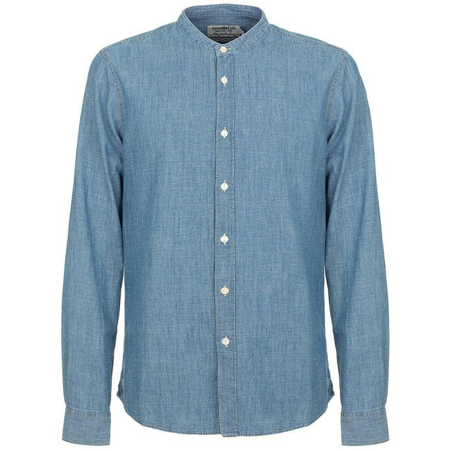 Fred Mello Mandarin Collar Blue Linen-Cotton Shirt.