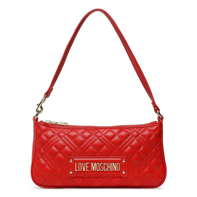 Love Moschino Chic Red Faux Leather Crossbody Bag with Gold Accents.