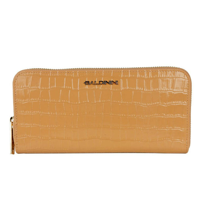 Baldinini Trend Elegant Croco Print Leather Wallet in Beige.