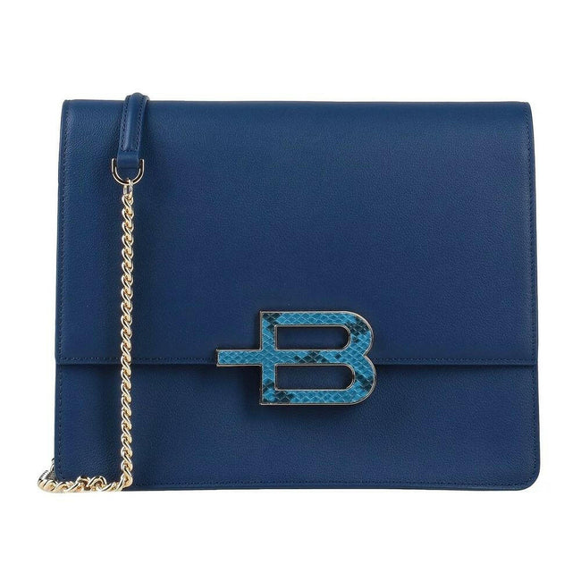 Baldinini Trend Elegant Blue Leather Shoulder Bag with Gold Accents.