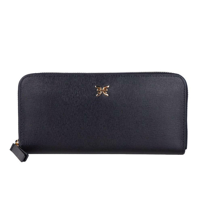 Ungaro Elegant Black Leather Zippered Wallet.
