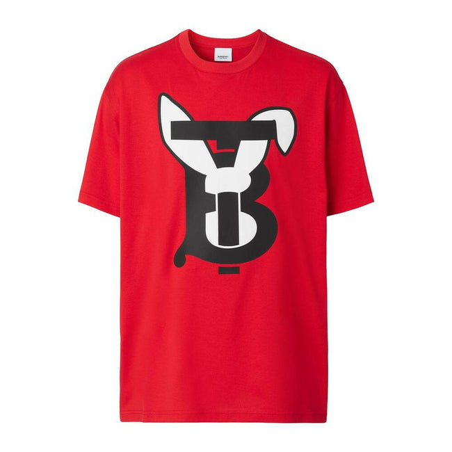Burberry Classic Red Cotton Tee with Contrasting Print.