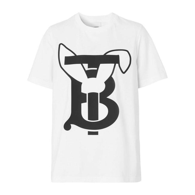 Burberry Elegant White Cotton Tee with Contrasting Print.