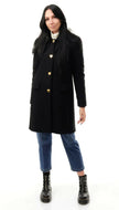 Love Moschino Elegant Black Wool Coat with Heart Buttons.