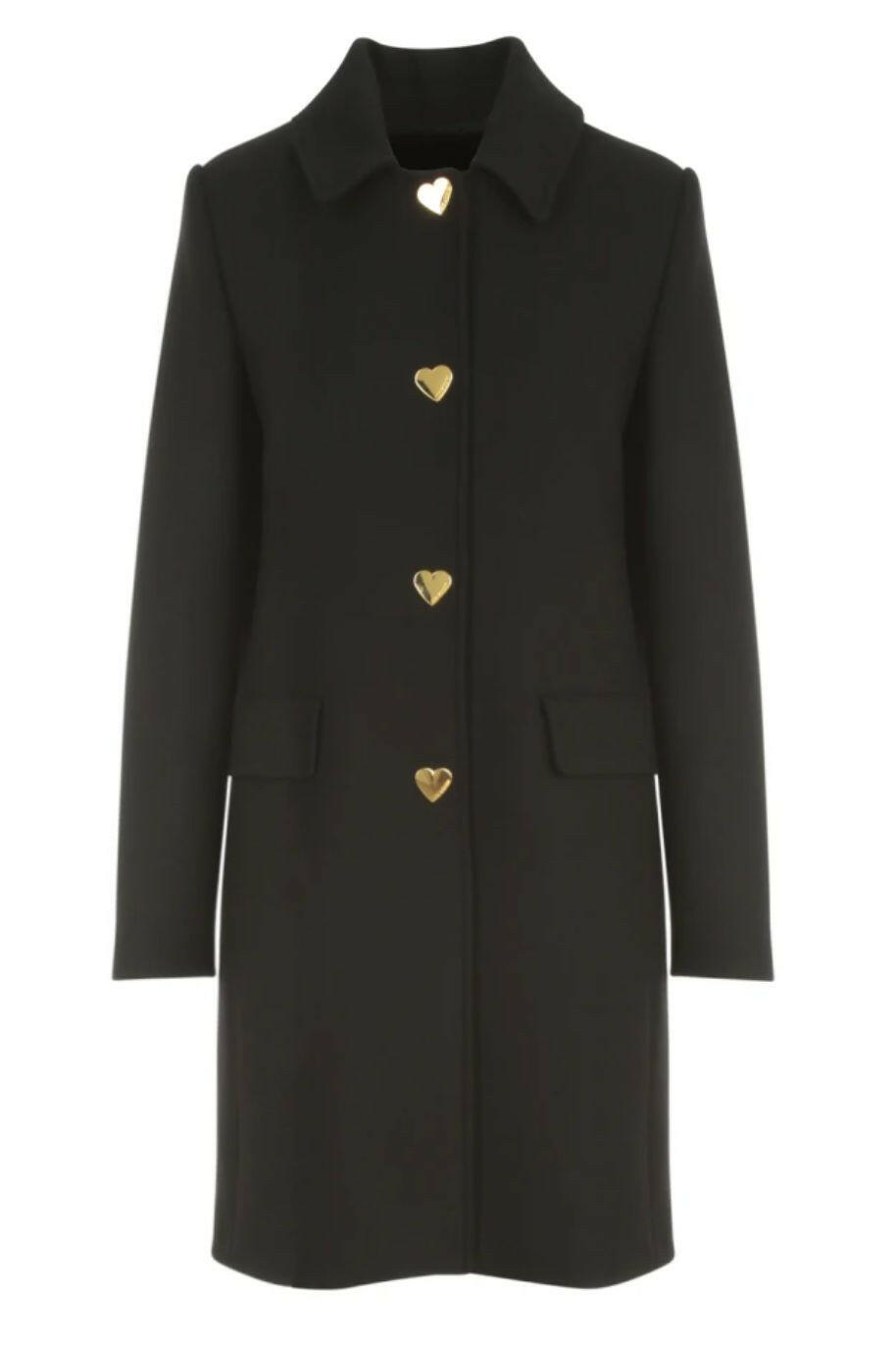 Love Moschino Elegant Black Wool Coat with Heart Buttons.