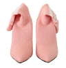 GCDS Pink Suede Logo Socks Block Heel Ankle Boots Shoes