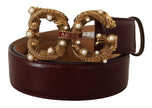 Dolce & Gabbana Bordeaux Leather Brass Logo Buckle Baroque Amore Belt - GENUINE AUTHENTIC BRAND LLC  