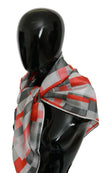 Costume National Gray Red Silk Shawl Foulard Wrap  Scarf - GENUINE AUTHENTIC BRAND LLC  
