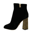 Dolce & Gabbana Black Velvet Crystal Square Heels Shoes - GENUINE AUTHENTIC BRAND LLC  