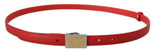 Dolce & Gabbana Red Leather Gold Engraved Metal Buckle Belt - GENUINE AUTHENTIC BRAND LLC  