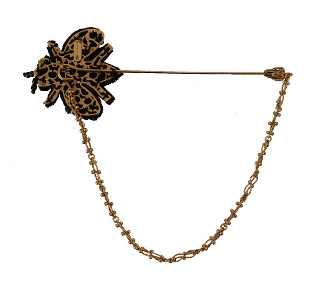 Dolce & Gabbana Gold Brass Black Crystal Bee Lapel Pin Brooch - GENUINE AUTHENTIC BRAND LLC  