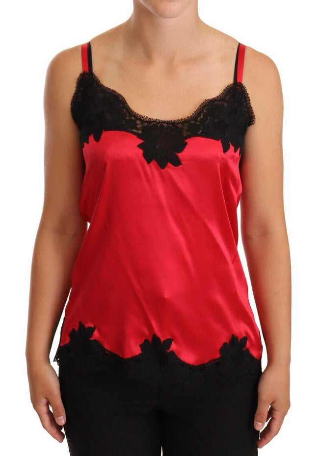 Dolce & Gabbana Red Floral Lace Silk Satin Camisole Lingerie Top - GENUINE AUTHENTIC BRAND LLC  