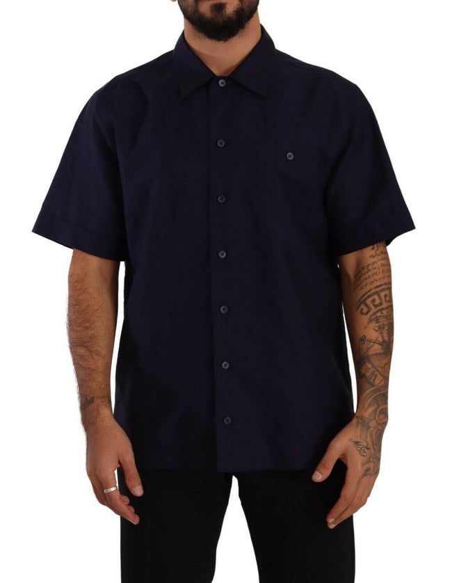 Dolce & Gabbana Navy Blue Button Down Short Sleeves Shirt - GENUINE AUTHENTIC BRAND LLC  