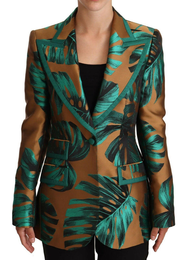Dolce & Gabbana Brown Green Leaf Jacquard Coat Jacket - GENUINE AUTHENTIC BRAND LLC  