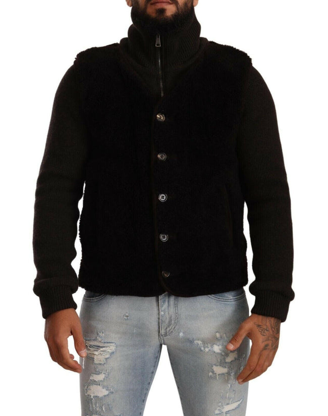 Dolce & Gabbana Black Leather Mens Turtle Neck Coat Jacket - GENUINE AUTHENTIC BRAND LLC  