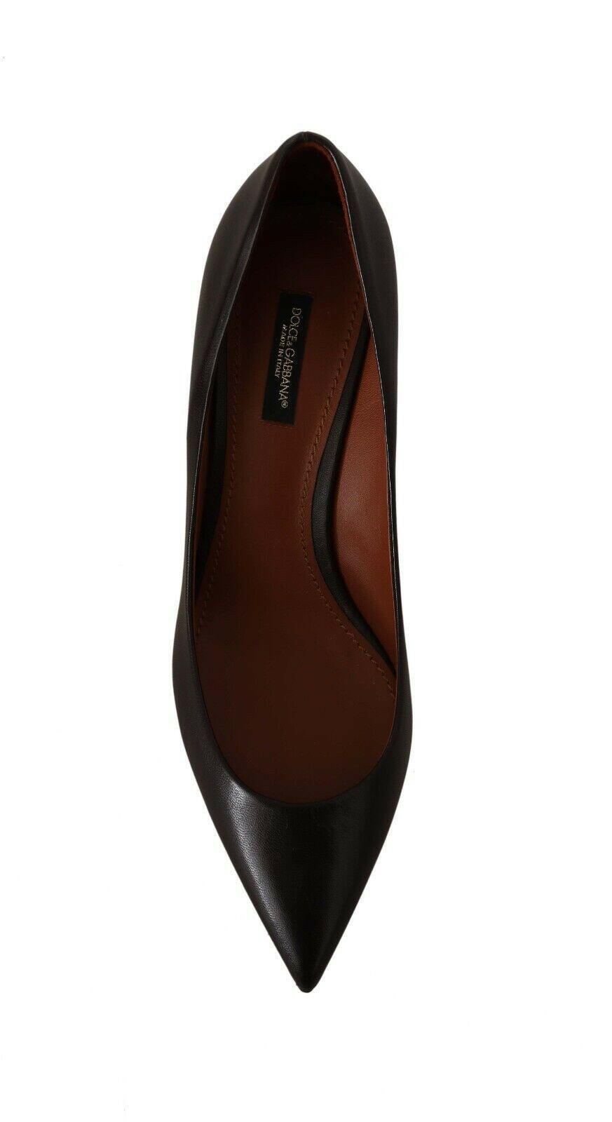 Dolce & Gabbana Brown Leather Kitten Mid Heels Pumps Shoes - GENUINE AUTHENTIC BRAND LLC  